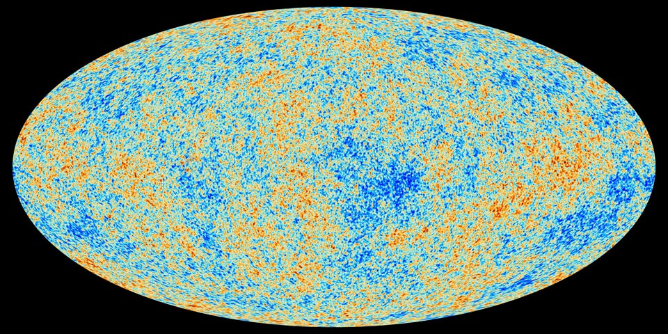 Figure 2. The cosmic microwave background, as measured by Planck. The speckles are tiny fluctuations in temperatureImage Credit:  NASA 