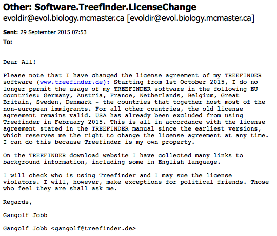 Treefinder email 1