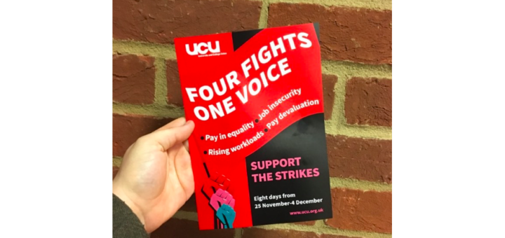 UCU strike leaflet outlining UCU demands in the 'four fights, one voice' campaign